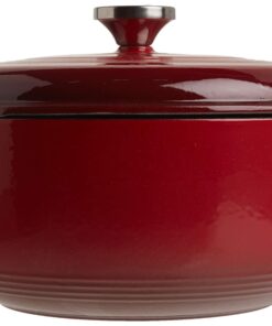 Lodge 6 Quart Enameled Cast Iron Dutch Oven with Lid – Dual Handles – Oven Safe up to 500° F or on Stovetop - Use to Marinate, Cook, Bake, Refrigerate and Serve – Island Spice Red 33 71MGOwIrGL