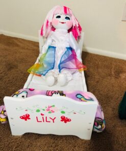 Badger Basket Toy Doll Bed with White Bedding and Personalization Kit for 20 inch Dolls - White Rose 37 71MGjLdvCXL