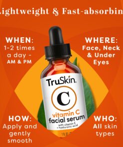 TruSkin Vitamin C Face Serum – Anti Aging Face & Eye Serum with Vitamin C, Hyaluronic Acid, Vitamin E – Brightening Serum, Dark Spot Remover, Even Skin Tone, Eye Area, Fine Lines & Wrinkles, 1 Fl Oz 1 Fl Oz (Pack of 1) 32 71MH3jnx8yL