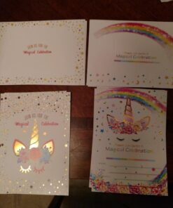 T-Antrix 24 Pcs Unicorn Invitations with 24 Envelopes, Double Sided Rainbow Glitter Unicorn Birthday Party Invitation Cards for Kids Birthday Baby Shower Unicorn Party Supplies 44 71MHJimAiEL