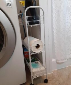 Household Essentials 05121 Slim Line 3-Tier Metal Storage Cart | Laundry Room Rolling Organizer | White 7" White - Basic 27 71MHQUx17nL