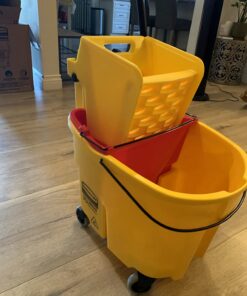 Rubbermaid Commercial Products WaveBrake 35 Qt. Side-Press Mop Bucket and Wringer Combo on Wheels, Yellow, for Professional/Industrial/Business Heavy-Duty Floor Cleaning/Mopping 61 71MIwFnIQPL 1