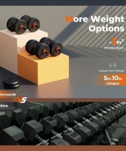 FEIERDUN Adjustable Dumbbells, 20/30/40/50/70/90lbs Free Weight Set with Connector, 4 in1 Dumbbells Set Used as Barbell, Kettlebells, Push up Stand, Fitness Exercises for Home Gym Suitable Men/Women A.20LB(10LB Pair) 11 71MKlnbX1OL