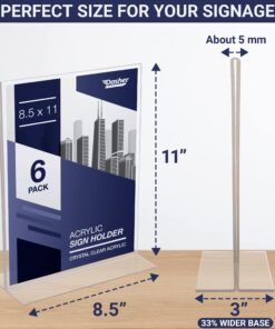 Acrylic Sign Holder 8.5 x 11 - T-Shape Double Sided Acrylic Table Signs Stand with Wide Base, Plastic Sign Holder for Table Top Signs and Acrylic Table Signs, Menu Holder, Paper Display Stand (6 Pack) 8.5x11 - Vertical - 6 Pack 15 71MPVLcnFLL