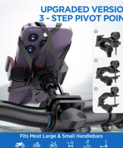 Alternative view of IPOW Motorcycle Phone Mount, Bike Phone Mount Holder, Universal Cell Phone Bicycle & Motorcycle Handlebar Phone Holder, Compatible with Smartphones 13/12/11/X/XR/XS/8/7,Galaxy S20/S10/S9 Black+Red