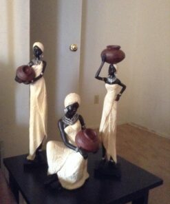 Deco 79 Polystone Woman Standing African Sculpture with Red Water Pots and Black Base, Set of 2 16"H, 4"W, Cream 43 71MPxp2oeIL