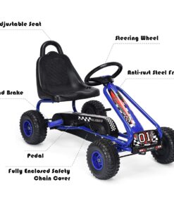 Costzon Kids Pedal Go Kart, 4 Wheel Pedal Powered Ride On Toys, Outdoor Racer Pedal Car with Adjustable Seat, Handbrake & Non-Slip Wheels, Pedal on Foot on Kart Gift for Boys Girls (Blue) Blue 15 71MRCOGI4L