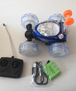 Haktoys Remote Control Stunt Car Radio Control Invincible Tornado Truck Rechargeable with Flashing Lights and Quiet Play Mode Tumbling and Spinning Action RC Car for Kids Blue 37 71MSKq0tiwL