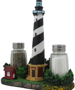 Nautical Cape Hatteras Lighthouse Glass Salt and Pepper Shaker Set Figurine with Holder in Decorative Kitchen Decor Sculptures and Collectible Coastal Gifts 12 71MSNkoP8DL