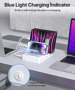 SooPii Premium 6-Port USB Charging Station Organizer for Multiple Devices, 6 Short Charging Cables and One Upgraded i-Watch Charger Holder Included, for Phones, Tablets, and Other Electronics, White 27 71MTZuO3sxL