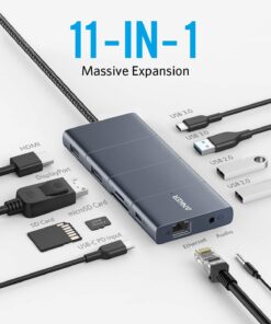 Alternative view of Anker USB C Hub, PowerExpand 11-in-1 Docking Station, with 4K@60Hz HDMI and DP, 100W Power Delivery, USB-C and 3 USB-A Data Ports, 1 Gbps Ethernet, 3.5mm Audio, microSD and SD Card Reader