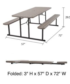 COSCO Outdoor Living 6 ft. Folding Picnic Table, Taupe Wood Grain with Brown Legs 19 71MWIriQDKL