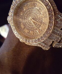 Men's 45mm Iced Diamond Watch with Roman Dial and Bling-ed Out Adjustable Metal Strap - Quartz Movement - 14k Gold or Silver - Watch, Bracelet Set or Tennis Chain Set 34 71MWyXGdcRL