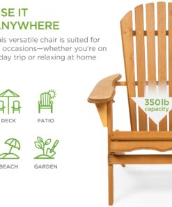 Best Choice Products Folding Adirondack Chair Outdoor Wooden Accent Furniture Fire Pit Lounge Chairs for Yard, Garden, Patio w/ 350lb Weight Capacity - Brown Natural 30 71MX1EfnIGL