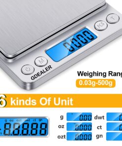 GDEALER Food Scale, 0.001oz/0.01g Precise Digital Kitchen Scale Gram Scales Weight Food Coffee Scale Digital Scales for Cooking Baking Stainless Steel Back-lit LCD Display Pocket Small Scale, Silver 17 71MXnpCf4wS