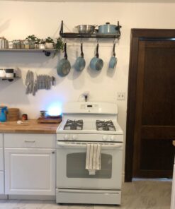 30" Wall mounted pots and pans rack. Pot holders wall shelves with 12 hooks. Kitchen shelves wall mounted with wall hooks. Kitchen storage pot holder pot rack. Pot pan organizer. Pot Pan rack. 35 71MZqLilfXL