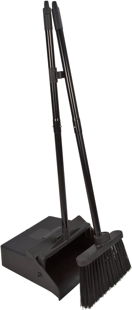 Carlisle FoodService Products Duo-Pan Upright Dust Pan and Broom Broom Set with Clip for Floor Cleaning, Restaurants, Office, And Janitorial Use, Plastic, 36 Inches, Black 36 Inches (Pack of 1)