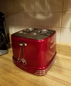 Nostalgia 4 Slot Hot Dog and Bun Toaster with Mini Tongs, Hot Dog Toaster Works with Chicken, Turkey, Veggie Links, Sausages and Brats, Metallic Red Hot Dog Toaster Red 4 Slot 17 71Mc7c7SLbL
