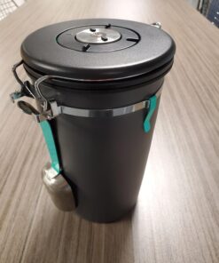 Coffee Gator Stainless Steel Canister - Large 22oz, Silver Coffee Grounds and Beans Container with Date-Tracker, CO2-Release Valve, and Measuring Scoop - Ideal Coffee Lovers Gifts for Her Gray with Green 60 71Mf09v26oL