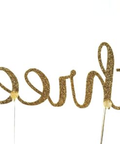 Alternative view of CMS Design Studio Handmade 3rd Birthday Cake Topper Decoration - Three - Double Sided Gold Glitter Stock