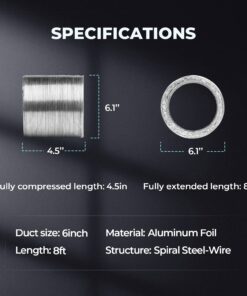 iPower 6 Inch 8 Feet Non-Insulated Flex Air Aluminum Ducting Dryer Vent Hose for HVAC Ventilation, 2 Clamps included, Silver 6 in 8 ft 1 Pack 9 71MhgBPzMCL