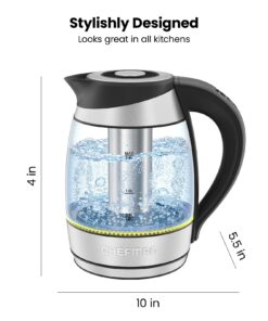 Chefman Electric Kettle with Temperature Control, 5 Presets LED Indicator Lights, Removable Tea Infuser, Glass Tea Kettle & Hot Water Boiler, 360° Swivel Base, BPA Free, Stainless Steel, 1.8 Liters 1.8L - Temperature Control 29 71Mj3a0ah3L 4