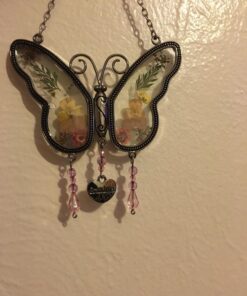 Grandma Butterfly Suncatcher with Pressed Flower Wings and Heart Charm - Hanging Height 8" 1 21 71MjkdIJHiL
