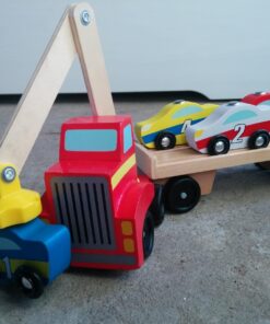 Melissa & Doug Magnetic Car Loader Wooden Toy Set With 4 Cars and 1 Semi-Trailer Truck - Crane Wooden Toy, Vehicle Toys For Kids Ages 3+ 49 71MjljDtyuL