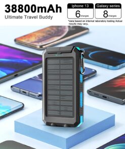 ERRBBIC Solar Power Bank Portable Charger 38800mah Waterproof Battery Backup Charger Solar Panel Charger with Dual LED Flashlights and Compass for All CellPhones, Tablets, and Electronic Devices Blue 1 Count (Pack of 1) 23 71MmBSNjL 1