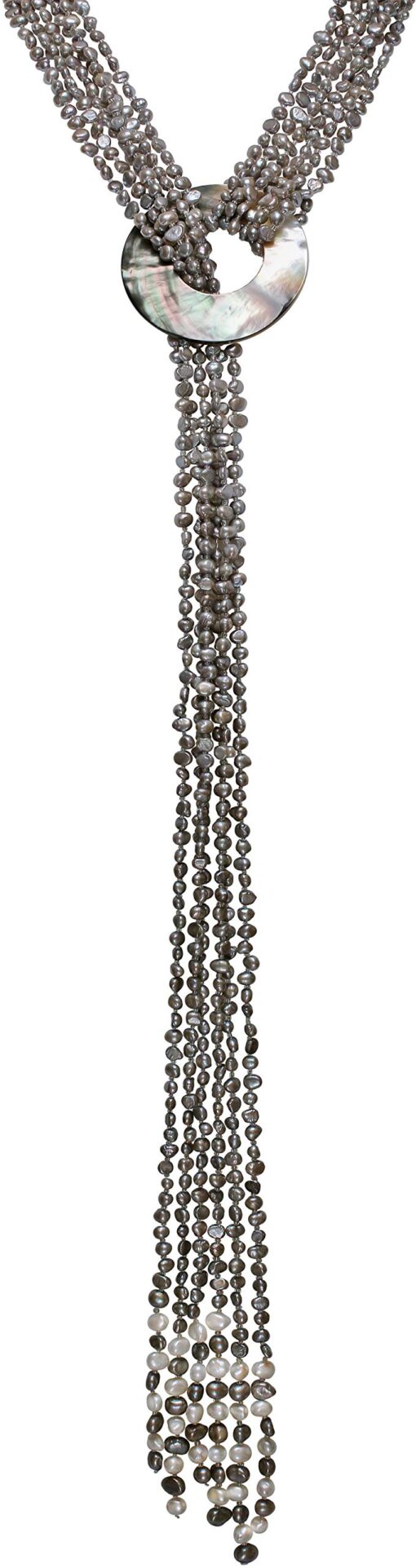 HinsonGayle"Cleopatra" 6-Strand Cultured Freshwater Pearl & Shell Lariat Y Necklace light-gray