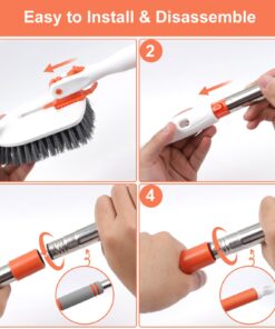 Tub Tile Scrubber Brush, 3 in 1 Shower Cleaning Brush with 53" Adjustable Long Handle, Floor Scrub Brush with Locking Head 3 Replacement Head for Cleaning Bathtub Bathroom Kitchen Toilet Wall Orange 9 71MpvuOKAKL