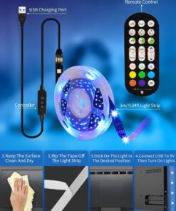 Daymeet LED TV Backlights, 9.8 ft USB Powered LED Lights for TV 32-60 inch RGB Color Changing LED Strip Lights TV Monitor Behind Lighting with Remote Music Sync Bluetooth APP Control Solid Colours 9.8FT for 32"-60"TV 19 71MqjFXNYSL
