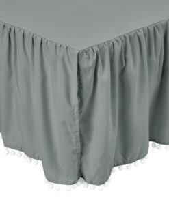 TILLYOU Ruffled Crib Skirt with Pompoms, Microfiber Nursery Crib Toddler Bedding Skirts for Baby Boys Girls, 14" Drop, Charcoal Grey Polyester 11 71MrQ5SCQL