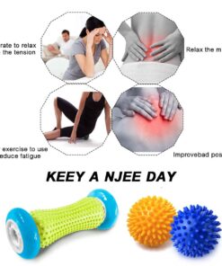 Pasnity Foot Massage Roller Spiky Ball Foot Pain Relief Massager Relieve Plantar Fasciitis and Heel Foot Arch Pain and Relax Shoulder Foot Back Leg Hand, Included 1 Roller & 2 Spiky Balls (Light Blue) 10 71MsSKXSf1L