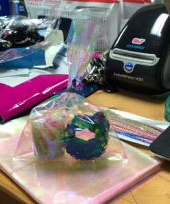 100 Pack Iridescent Holographic Cellophane Party Favor Treat Bags with 5 Colors Twist Ties Good for Themed Celebrations Baby Showers Weddings Girls Birthday Party Supplies (5" x 7") 5x7 Inch (Pack of 100) 25 71Mu4OEx1TL