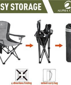 ALPHA CAMP Oversized Camping Folding Chair Heavy Duty Steel Frame Support 350 LBS Collapsible Padded Arm Chair with Cup Holder Quad Lumbar Back Chair Portable for Outdoor/Indoor Black Grey 17 71MuBBh3XL