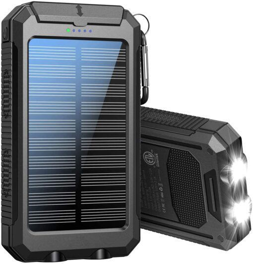 TOMETC Solar Power Bank 36800mAh Portable Solar Charger 5V3.1A,QC 3.0 Dual 2 USB,LED Flashlights Port Strong LED IPX7 Flashlight,Waterproof, Dustproof, Shockproof (Black) Black