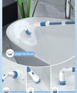 Electric Spin Scrubber, Voweek Cordless Power Scrubber with 4 Replaceable Brush Heads Adjustable Extension Handle, Electric Cleaning Brush for Bathroom, Tub, Tile, Floor, Kitchen - Blue 22 71MwPxrlA L