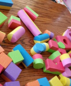 Click N' Play Foam Blocks, Soft Building Blocks and Stacking Block Toy Set For Toddlers| Perfect Bath Toys, 60 Count with Carry Tote | Great Gift for Toddler, Baby, Kids, Boy, and Girl Ages 1-3, 4-8 16 71MztX6YQ6L