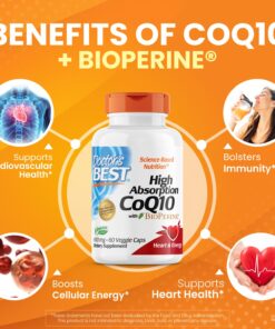 Doctor's Best High Absorption CoQ10 with BioPerine, Heart Health & Energy Production, Naturally Fermented, Non-GMO, Vegan, Gluten Free, 400 mg, 60 Veggie Caps Unflavored 60 VC 9 71N kx7DnOL