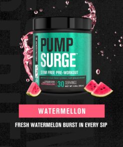 Pumpsurge Caffeine Free Pre Workout for Men & Women - Stim Free Pre Workout Powder, Nitric Oxide Supplement & Nootropic Booster - Intense Pumps, Enhanced Focus - 30 Servings, Watermelon 13 71N vTySTL