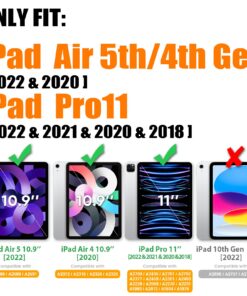 Alternative view of SEYMAC stock Case for iPad Air 5th/4th Generation/Pro 11 (4th/3rd/2nd), Full-Body Drop Protection Case with Screen Protector Pen Holder 360° Rotate Hand Strap/Stand for iPad 10.9/11(Black) iPad Air 5th/4th Gen 10.9 inch/ Pro 11 inch Black