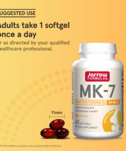 Jarrow Formulas MK-7 90 mcg - Bioactive Form of Vitamin K2 - 60 Servings (Softgels) - For Bone & Cardiovascular Health - Vitamin K2 MK-7 Dietary Supplement - K2 Vitamin Supplement MK-7 - Gluten Free 60 Servings (Pack of 1) 23 71N2 CZswBL 1