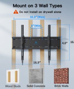 PERLESMITH Tilting TV Wall Mount Bracket Low Profile for Most 23-60 inch LED LCD OLED, Plasma Flat Screen TVs with VESA 400x400mm Weight up to 115lbs, Fits 16" Wood Stud Black 22 71N2m5ZUGgL