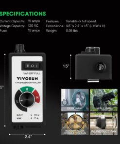 VIVOSUN Variable Fan Speed Controller, Speed Adjuster for Inline Duct Fan in Ventilation System Power Cord 27 71N2tM1NByL