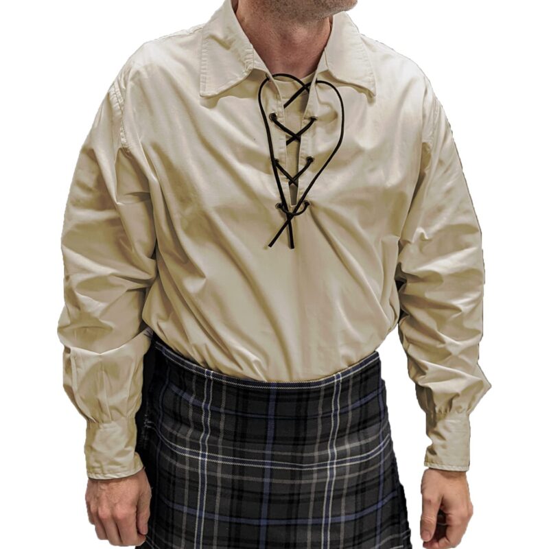Catalog 9 Men’s Long Sleeve Shirt, Jacobite Ghillie Shirt for Kilts, w/Leather Tie X-Large Cream
