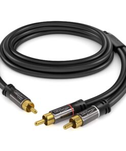 KabelDirekt – RCA/Phono Y Cable – 10ft Long – 1 to 2 RCA/Phono, Stereo Audio Cable (Coax Cable, RCA/Phono Male/Male Plugs, Analog/Digital, Adapter for subs/amps/Hi-Fis/Home Theater/receivers, Black) 10 feet 8 71N6uJrS1L
