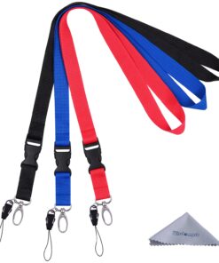 Wisdompro Office Lanyard Premium Polyster Neck Lanyard with J-Hook & Detachable Buckle For Phones, Camera, iPod, Key, ID Name Tag Badge Holder And Other Portable Staff - Red / Black / Blue, - 3pcs, 23" 3pack(red, Black & Blue) 15 71N7LG69hgL