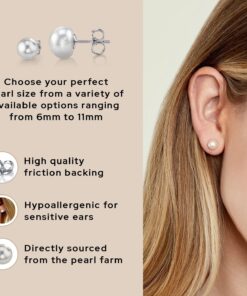 THE PEARL SOURCE AAAA Quality 14K Gold Plated Sterling Silver White Freshwater Real Pearl Earrings for Women | Hypoallergenic Earrings with Genuine Cultured Pearls 10.0mm 10 71N8drBA7eL