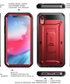 SUPCASE Unicorn Beetle Pro Series Case Designed for iPhone XR, with Built-in Screen Protector Full-Body Rugged Holster Case for iPhone XR 6.1 Inch (2018 Release) (MetallicRed) MetallicRed 38 71NBRktgj0L